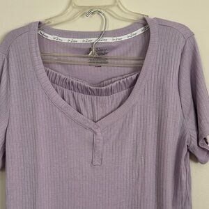 Lilac V-Neck Ribbed Short Sleeve Top Long Pants Pajama Set